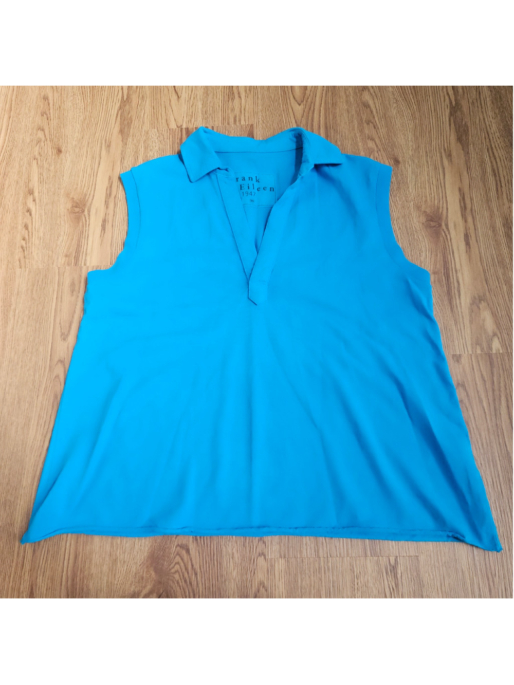 Frank & Eileen Popover Henley Sleeveless Bright Blue Oversized Tank Womens XS